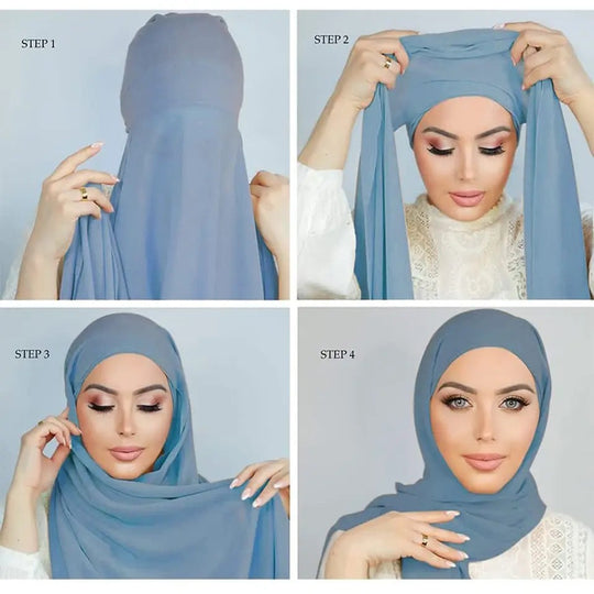 Ready made Bonnet Cap with Chiffon Hijab all in one