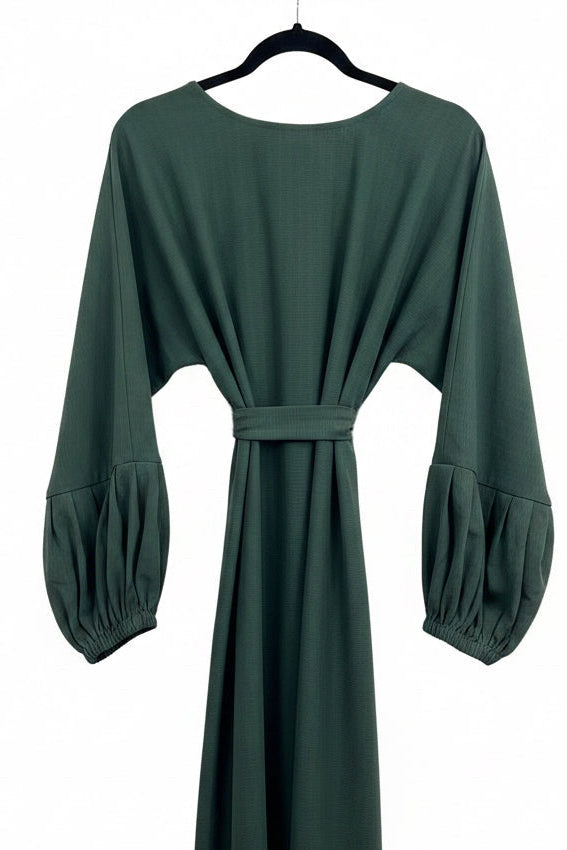 Textured Balloon Sleeve Abayas matching Hijabs Green