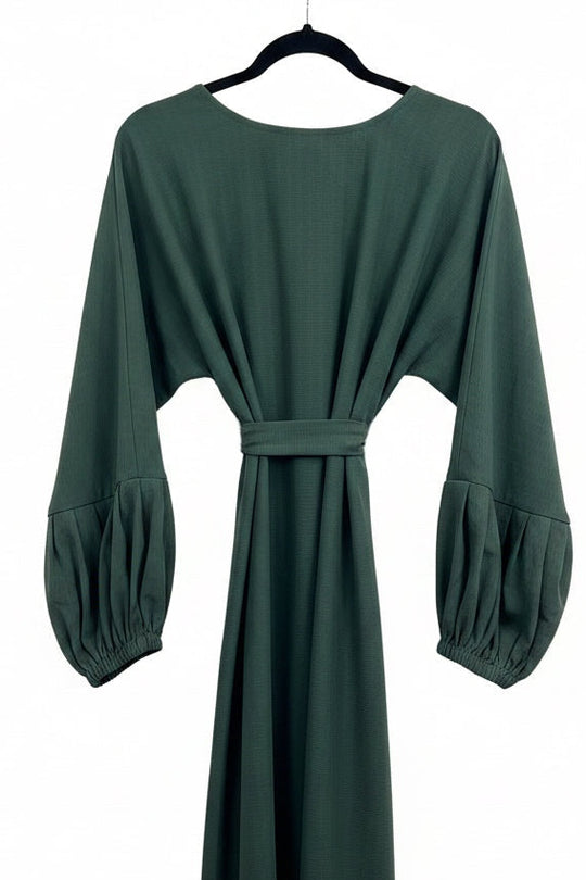 Textured Balloon Sleeve Abayas matching Hijabs Green