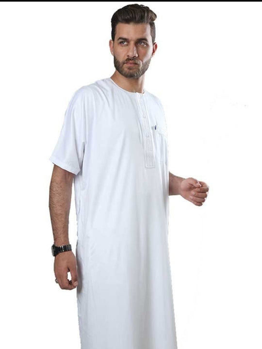 Ikaf Half Sleeve Sheen Thobe/ Jubbah - White