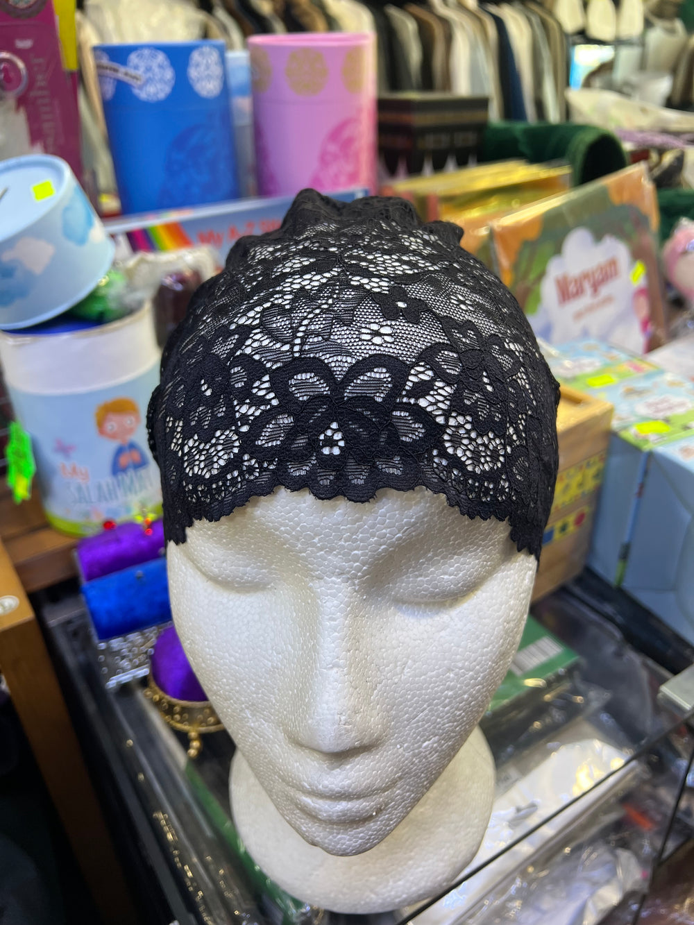 Lace stretch Black Full Bonnet with ties