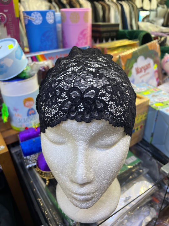 Lace stretch Black Full Bonnet with ties