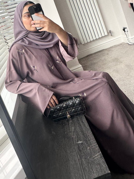 Pop up Flower Embellished Dubai Abaya Set in Mauve