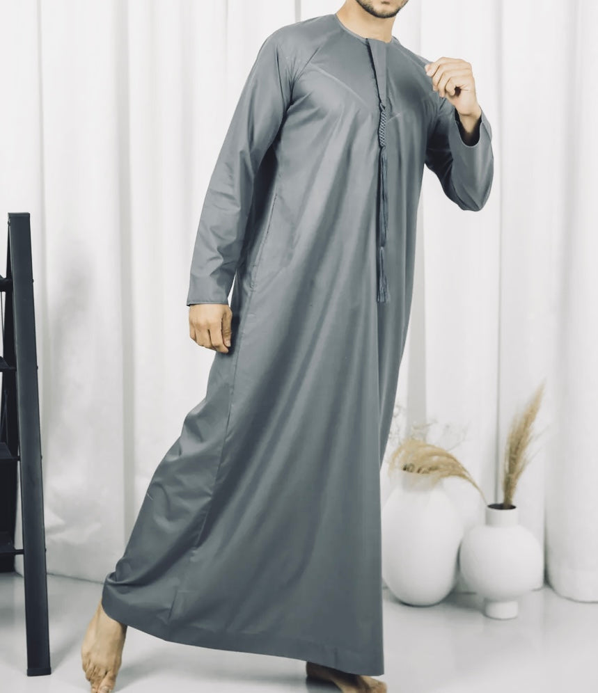 Emirati Shiny Jubba/Thobe -Light Grey