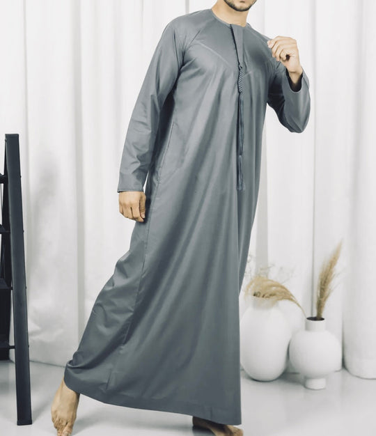 Emirati Shiny Jubba/Thobe -Light Grey