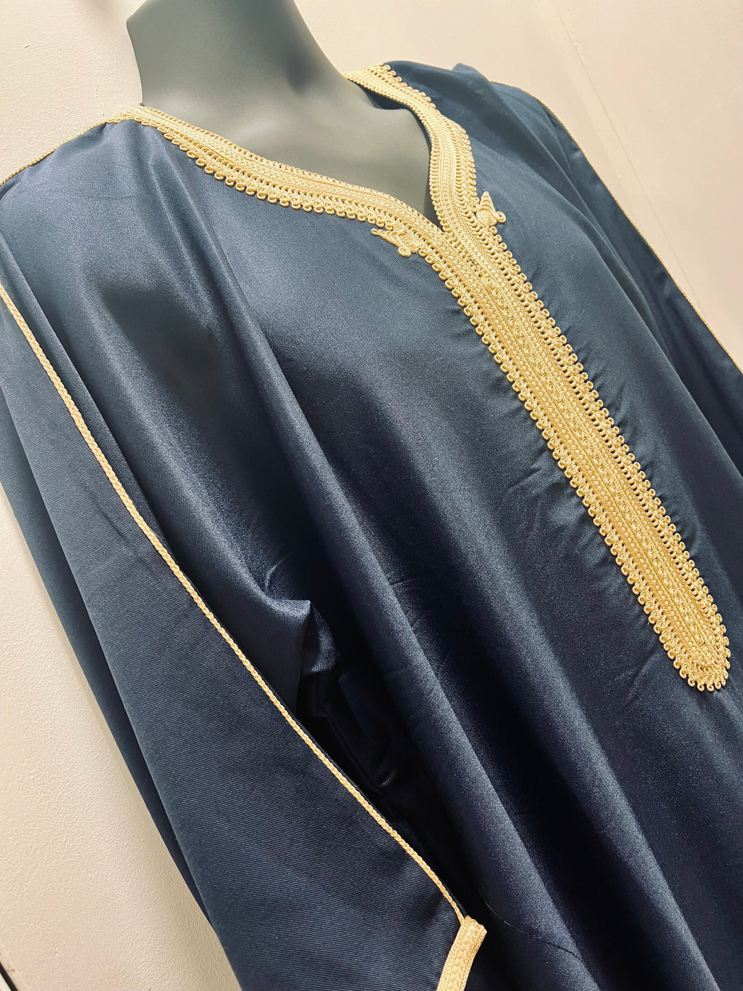 Moroccan Half Sleeve Thobe/ Jubba- Dark Blue with Gold