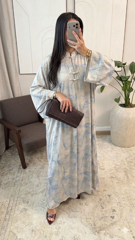 Printed Chinese Fasten Loose style Kaftan Abaya - Loose fit