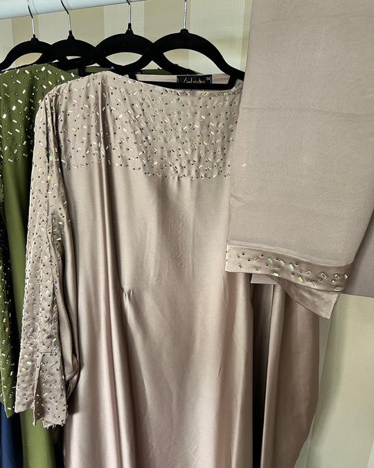 Luxurious Embellished kaftan Abaya Set in Mink