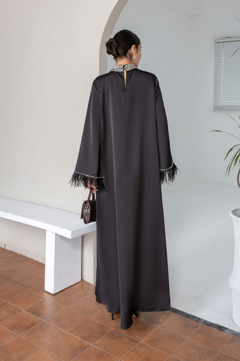 Occasion Feather Crystal Modest Dress  EDF8013