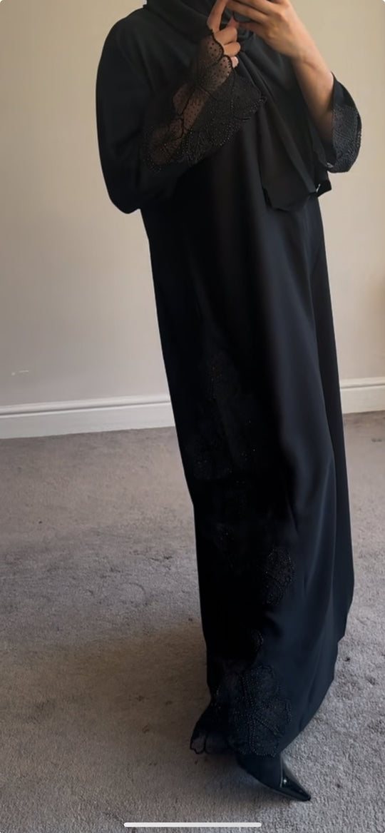 Nida Black Rose Crystal Abaya- HM