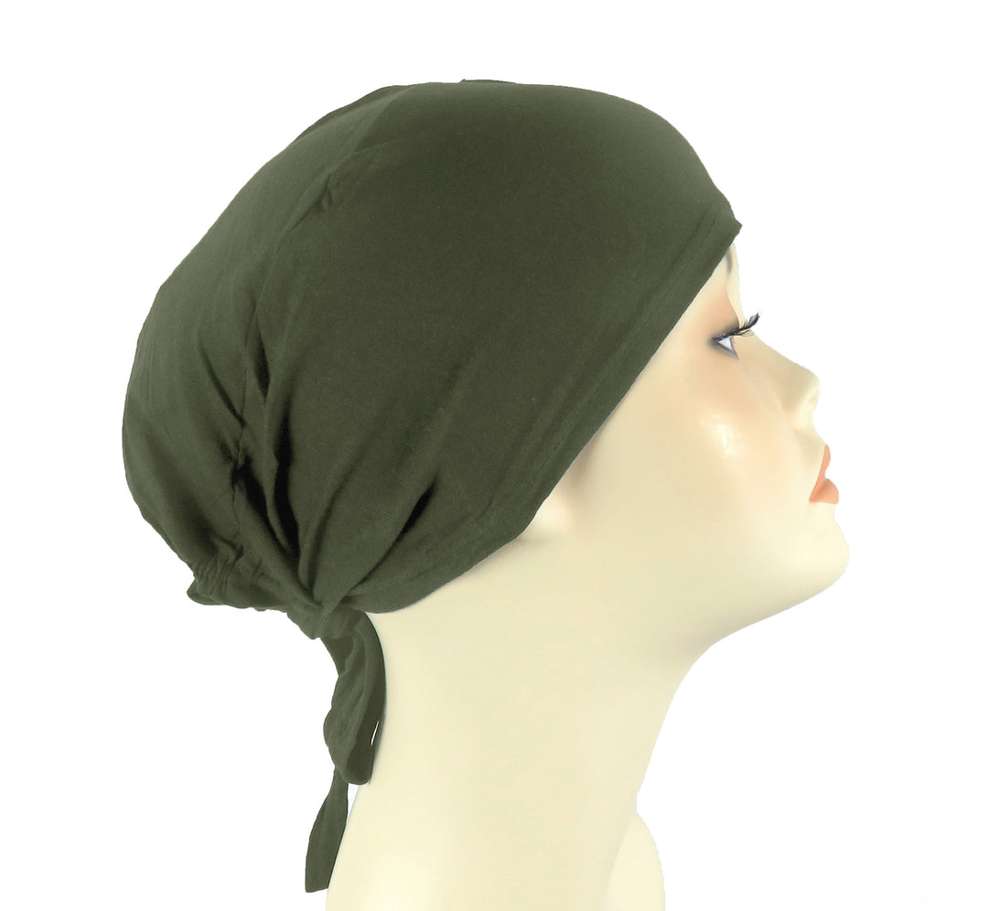 Plain Cotton tie back bonnets/ underscarf - Green and Yellow hues