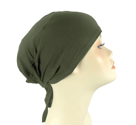 Plain Cotton tie back bonnets/ underscarf - Green and Yellow hues