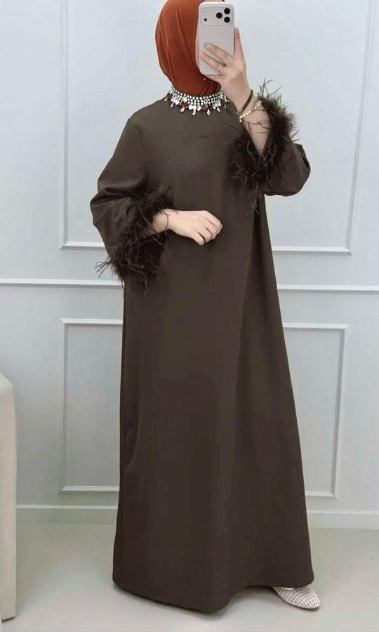 Fur Crystal Maxi Abaya Dresses