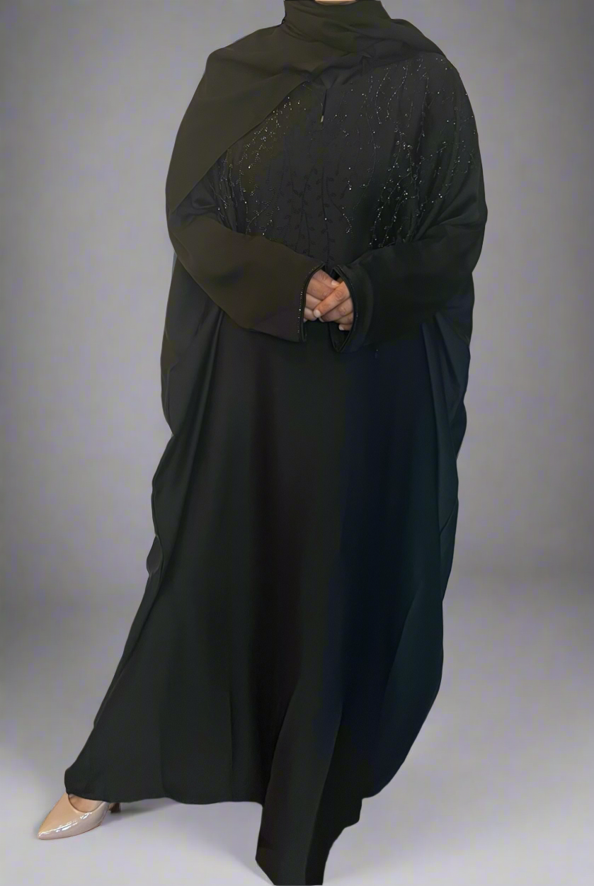 Aliyah Rhinestone Kaftan with ties- Black