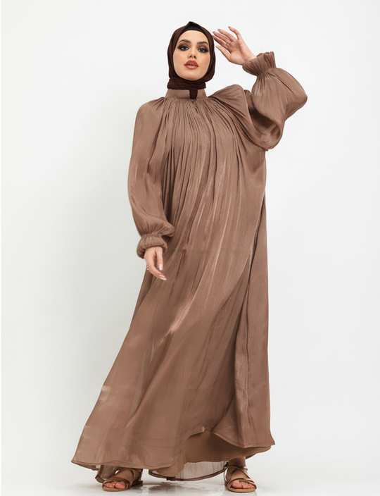 Shimmer Organza Umbrella Abaya in Taupe