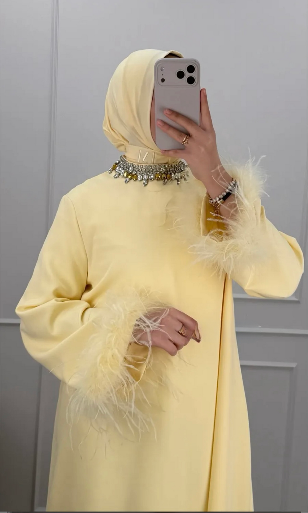 Fur Crystal Maxi Abaya Dresses