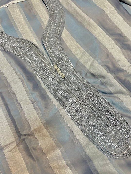 Moroccan Striped Half Sleeve Thobe/ Jubbah -Grey