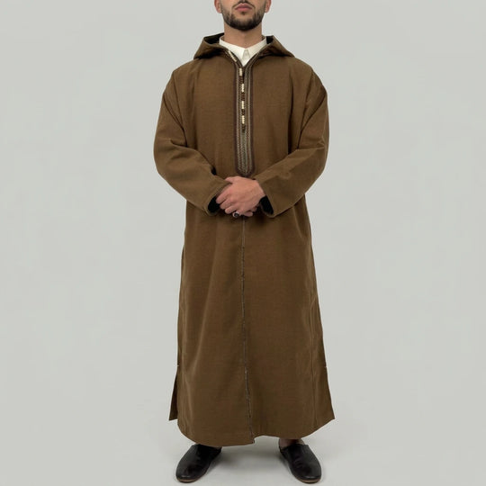 Winter Wool Hooded Moroccan Thobes - Brown