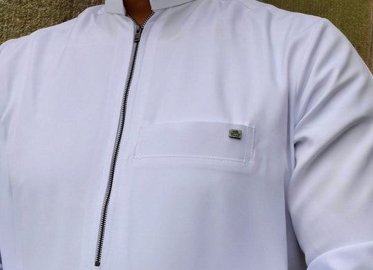 Boys  Collar Thicker Thobe/ Jubba with zip  - White