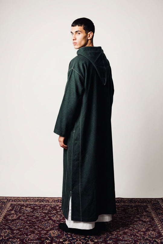 Winter Wool Hooded Moroccan Thobes - Deep Olive