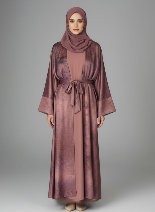 Rust Rose Marble Abaya set with Belt