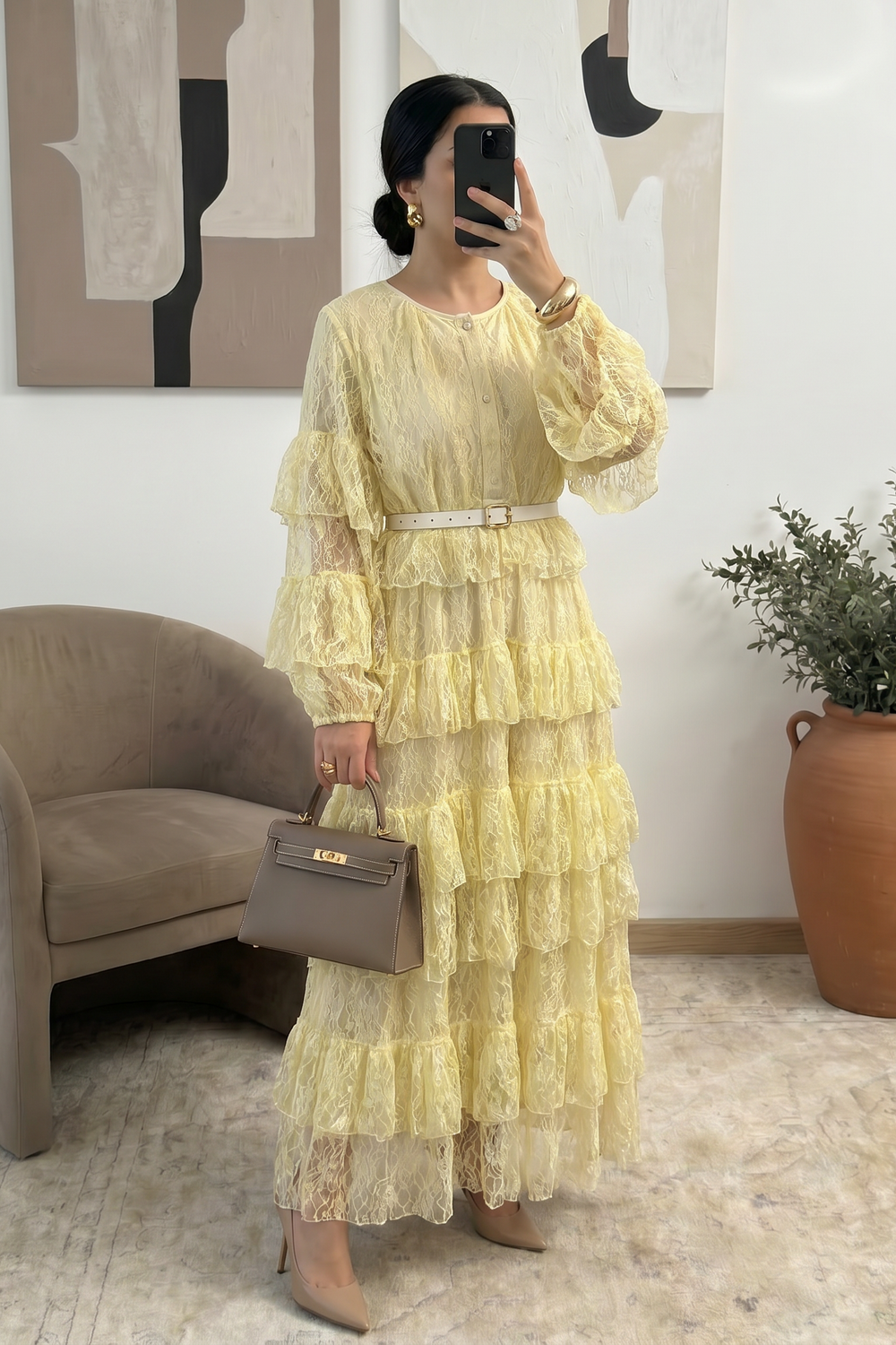 Lace Dresses with frills and belt