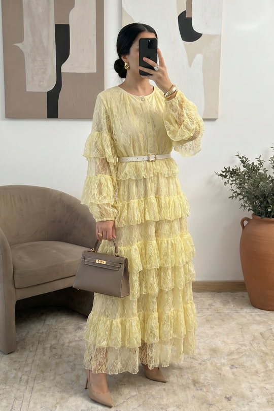 Lace Dresses with frills and belt