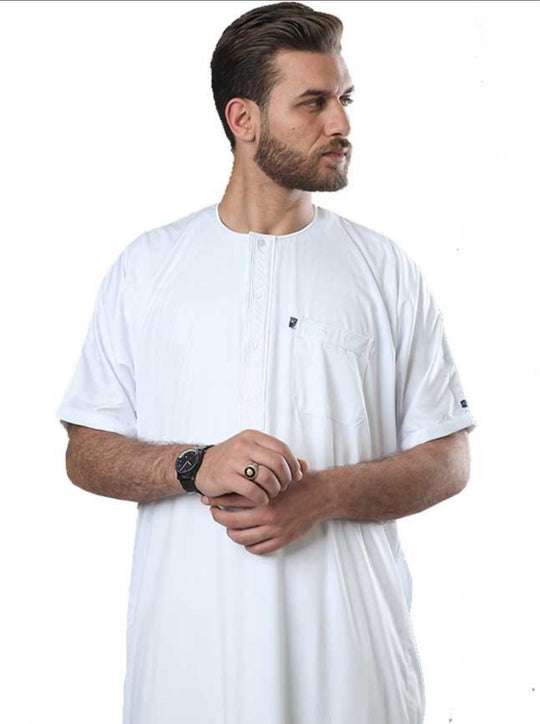 Ikaf Half Sleeve Sheen Thobe/ Jubbah - White