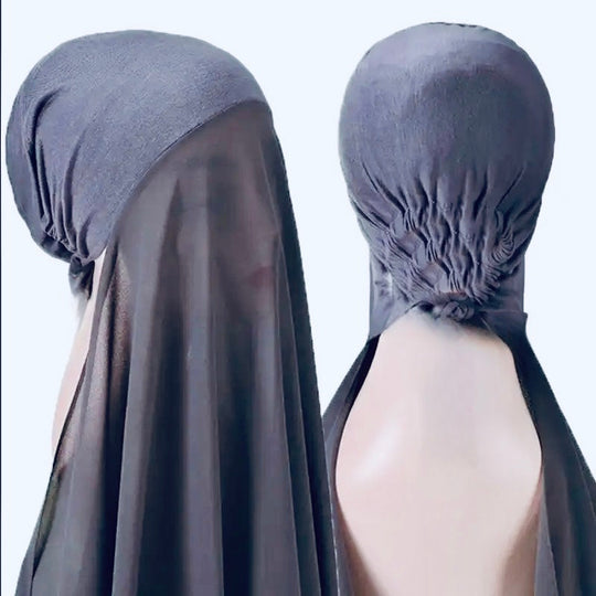 Ready made Bonnet Cap with Chiffon Hijab all in one