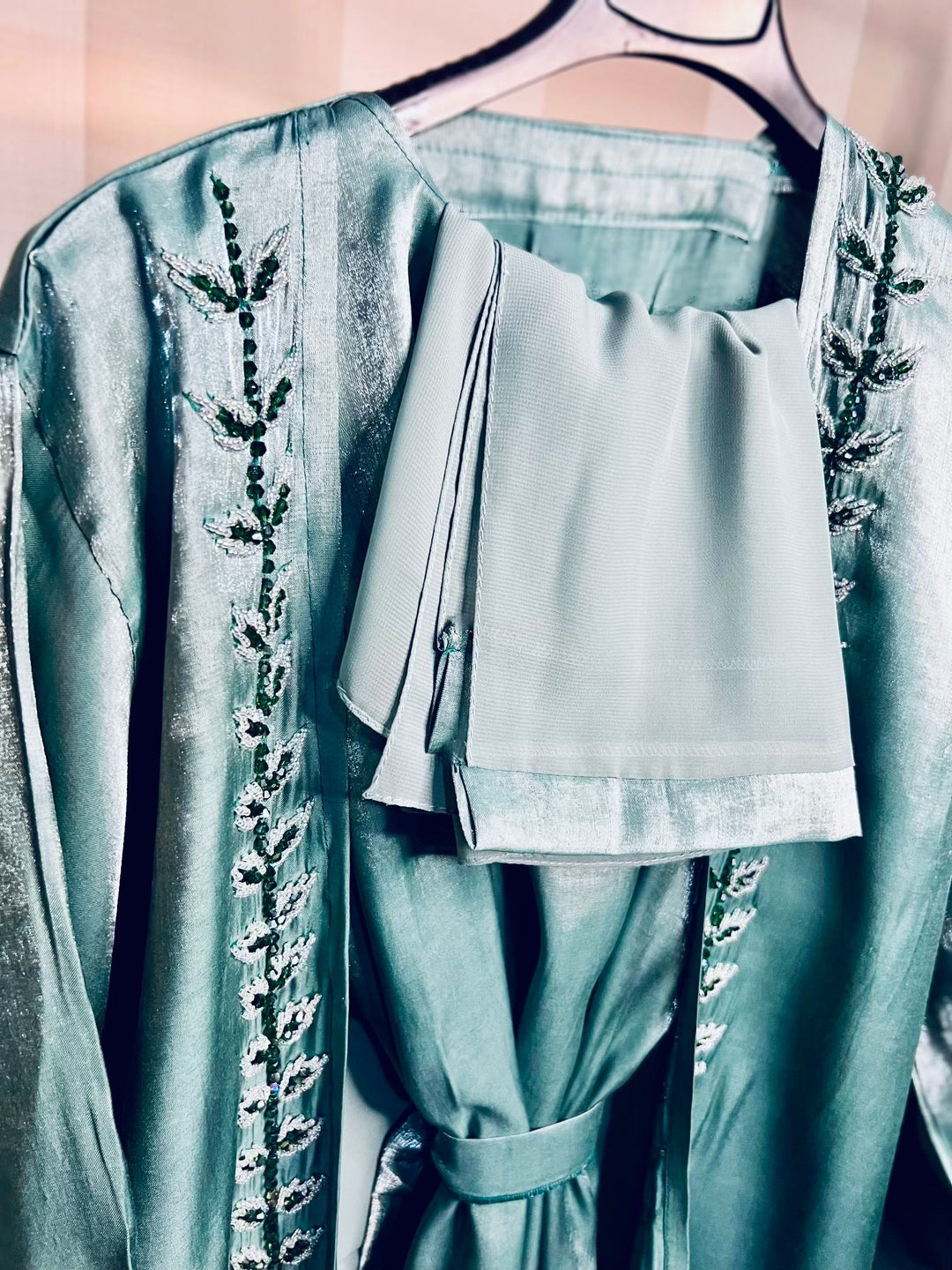 Rotana shimmer Abaya and Slip Full Teal Set TK