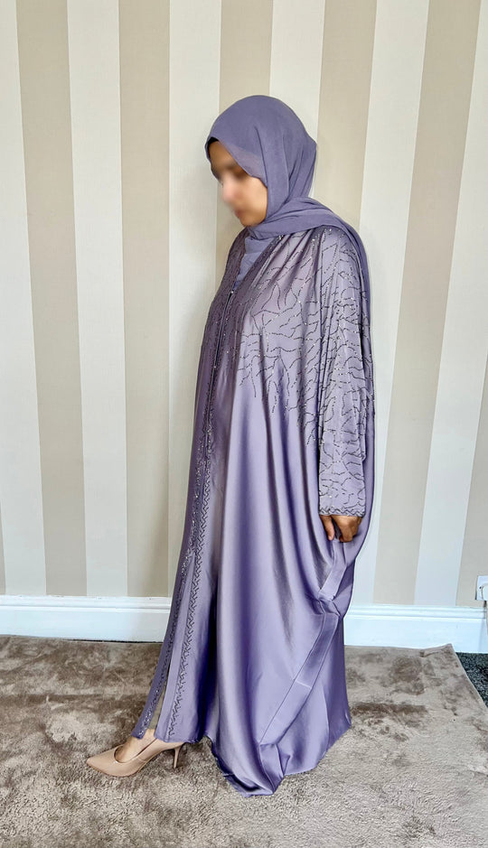 Luxurious Rhinestone Abaya Set in Lilac