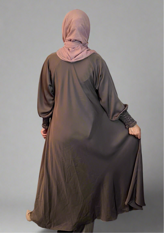 Elasticated Cuff Umbrella Nida Abaya- Brown TK