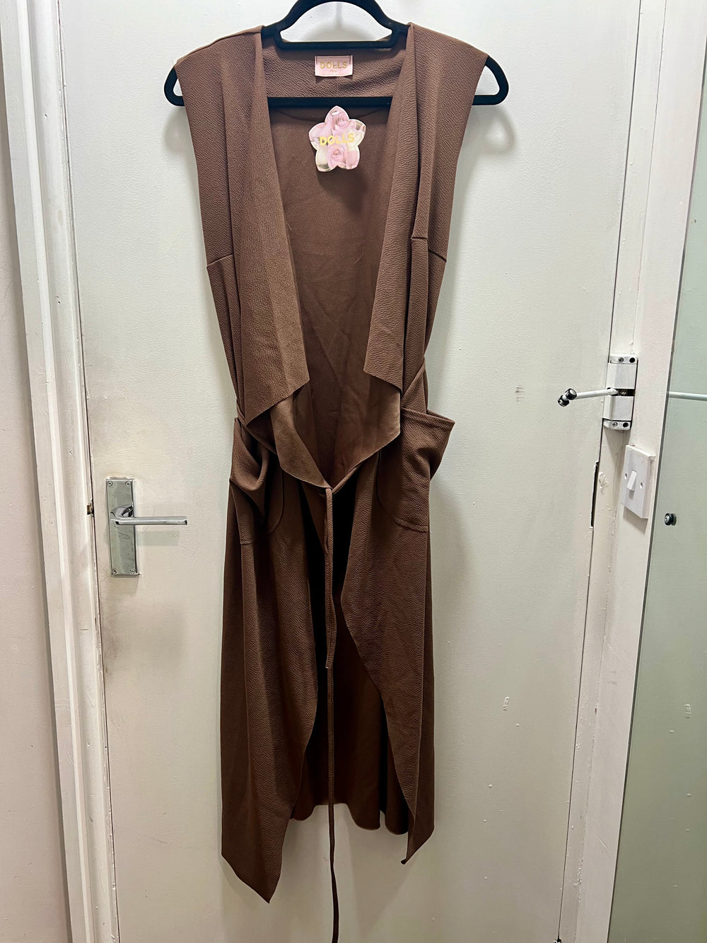 Waterfall Sleeveless Cardigan type Jacket with Pockets