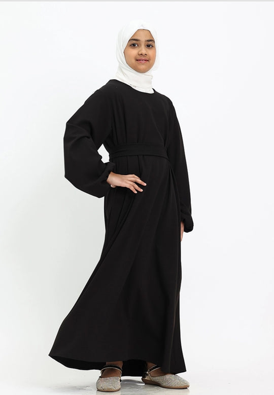 Belted Girls Winter Abaya with pockets