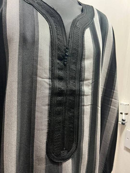 Moroccan Half Sleeve stripe Thobe/ Jubbah - Black & Grey