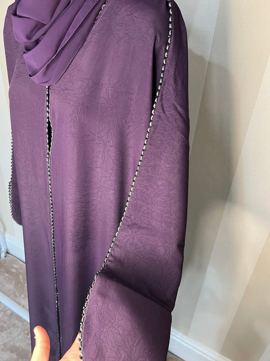 Beaded Trimmed Batwing Abaya in Aubergine shade 24