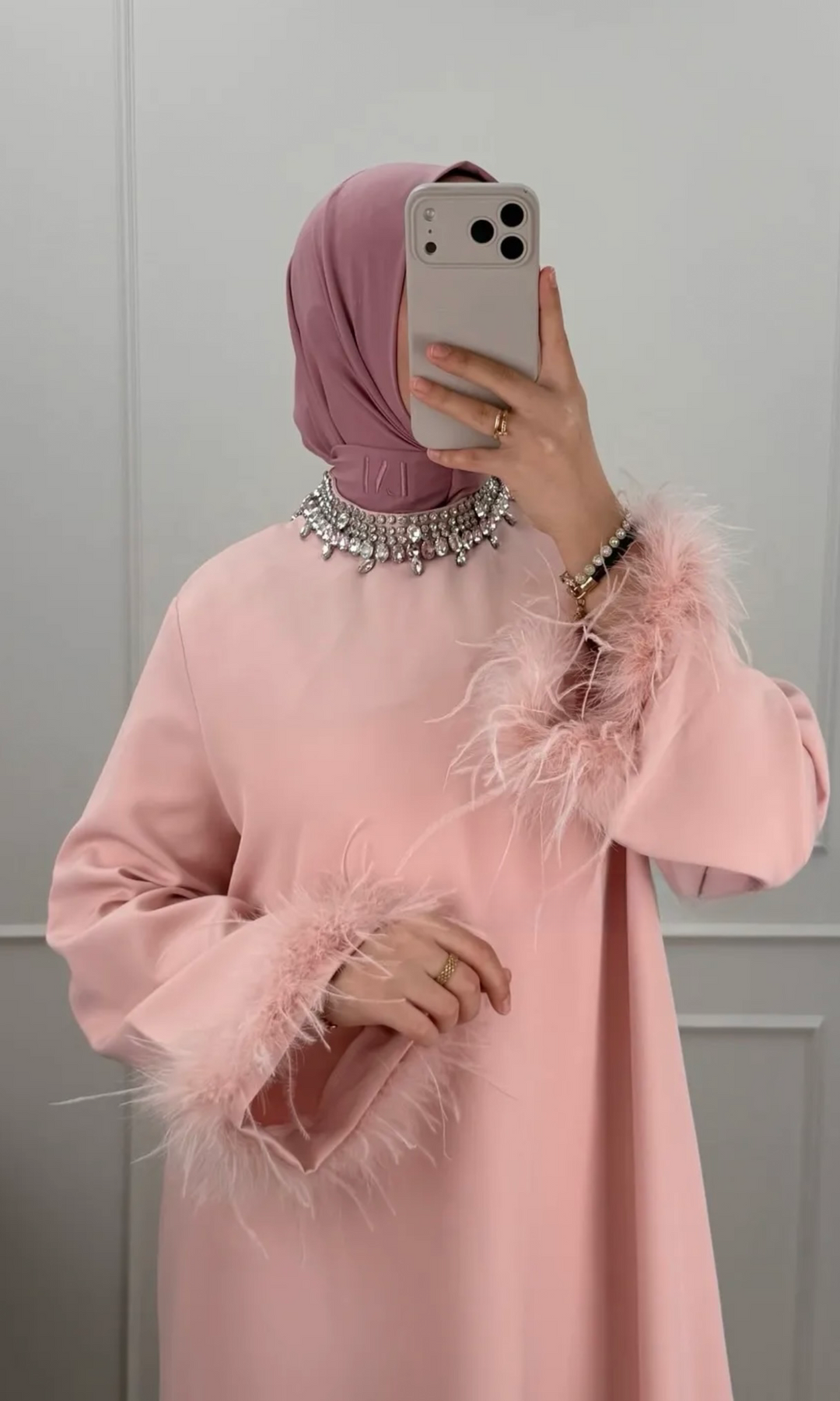 Fur Crystal Maxi Abaya Dresses