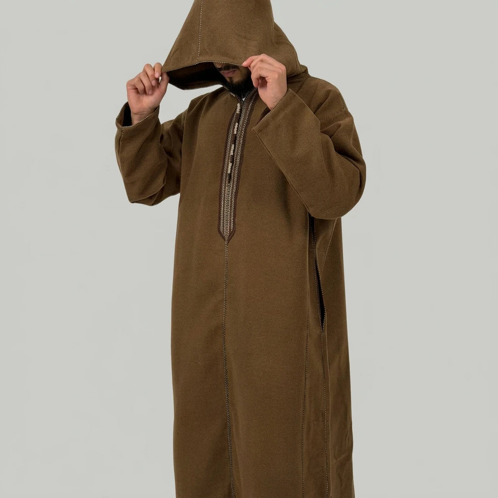 Winter Wool Hooded Moroccan Thobes - Brown