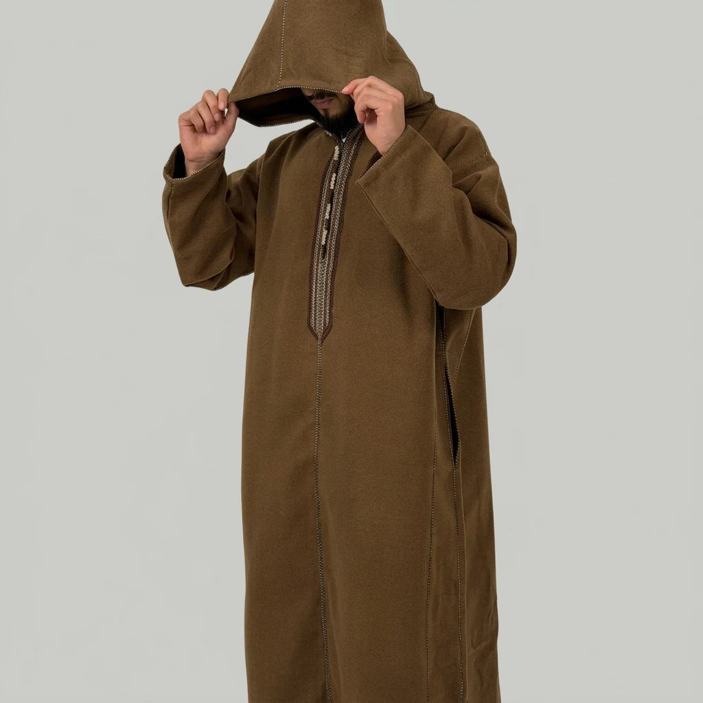 Winter Wool Hooded Moroccan Thobes - Brown