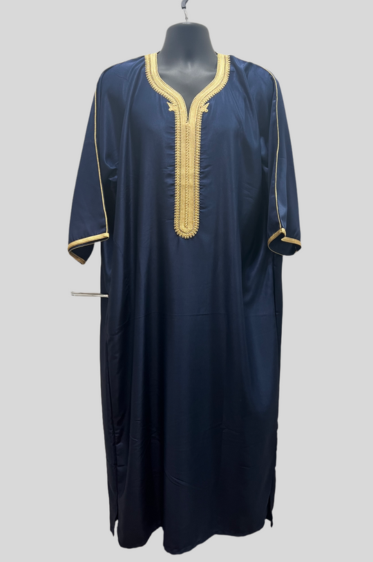 Moroccan Half Sleeve Thobe/ Jubba- Dark Blue with Gold