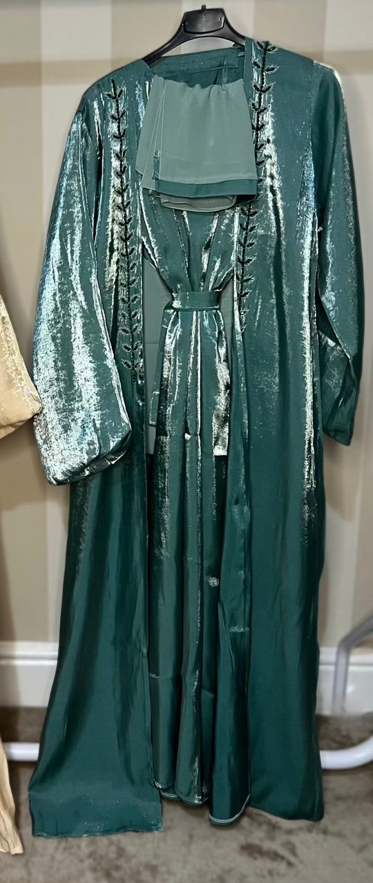 Rotana shimmer Abaya and Slip Full Teal Set TK
