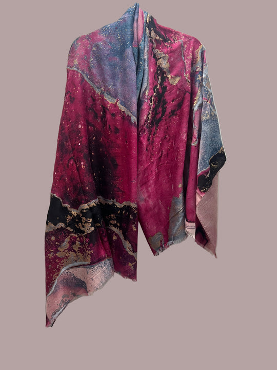 Printed Large Marble Print Shawls / Scarves/ Wrap with Gold