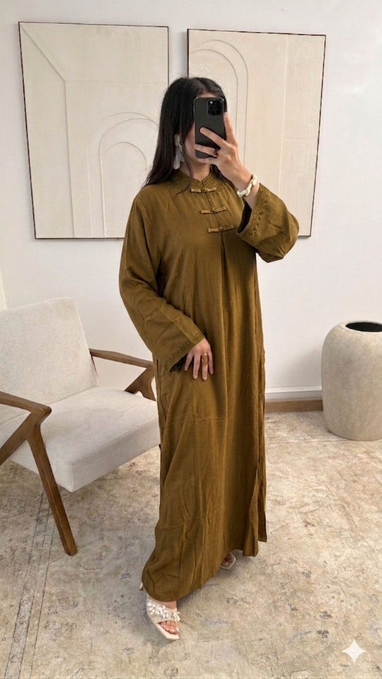 Chinese Knot Embroidered Dress Abaya Kaftan