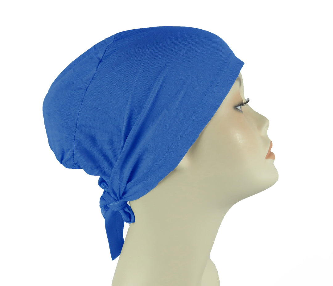 Plain Cotton tie back bonnets/ under scarf Cap - Blue hues
