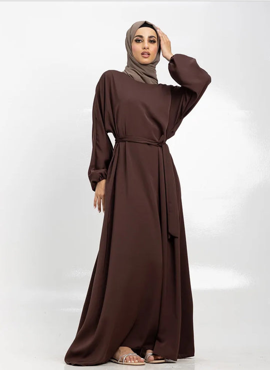 Nida Abaya with Elasticated cuffs in Brown  - ZA324