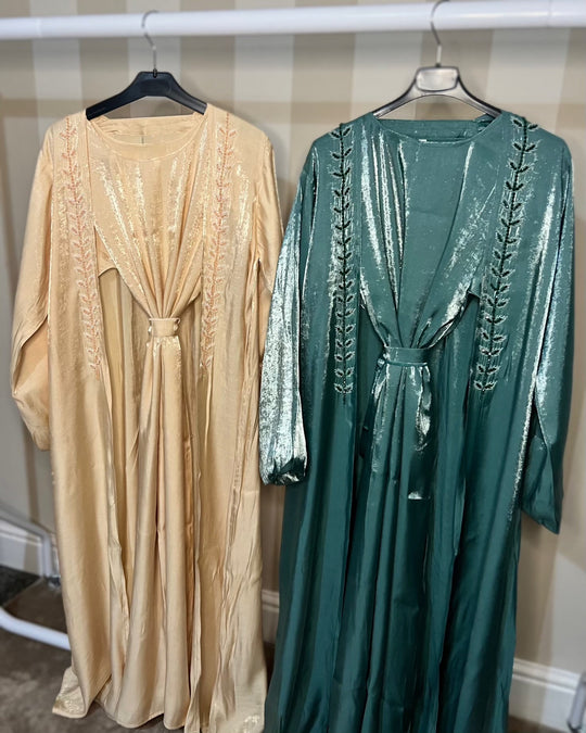 Rotana shimmer Abaya and Slip Full Teal Set TK