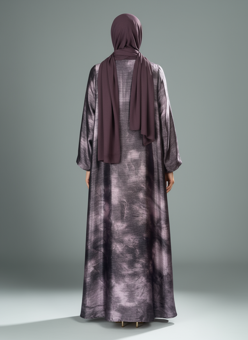Deep Marble Print Abaya set in Mauve Brown Shade