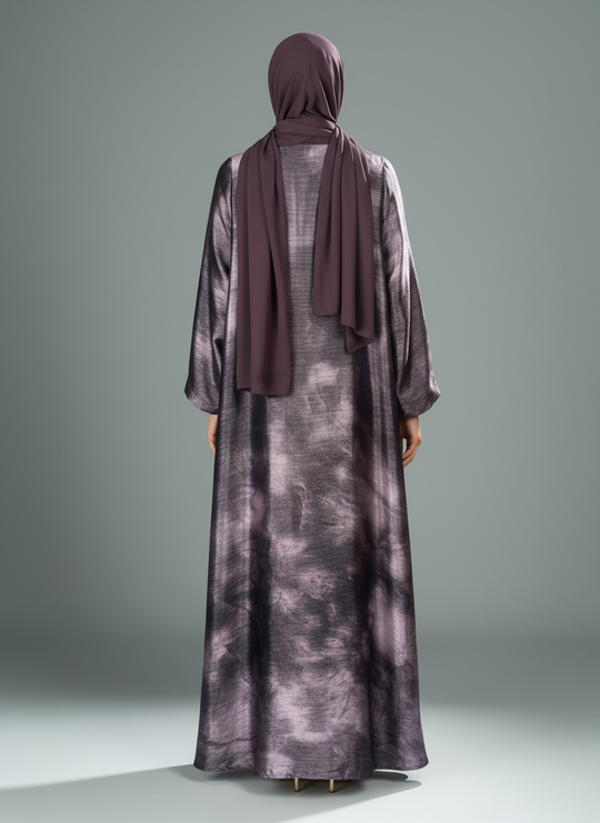 Deep Marble Print Abaya set in Mauve Brown Shade