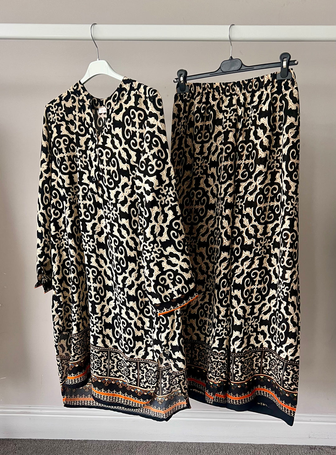 Full printed Bordered Long Line Coord