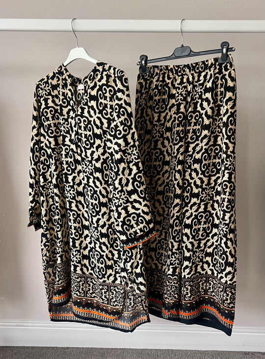 Full printed Bordered Long Line Coord